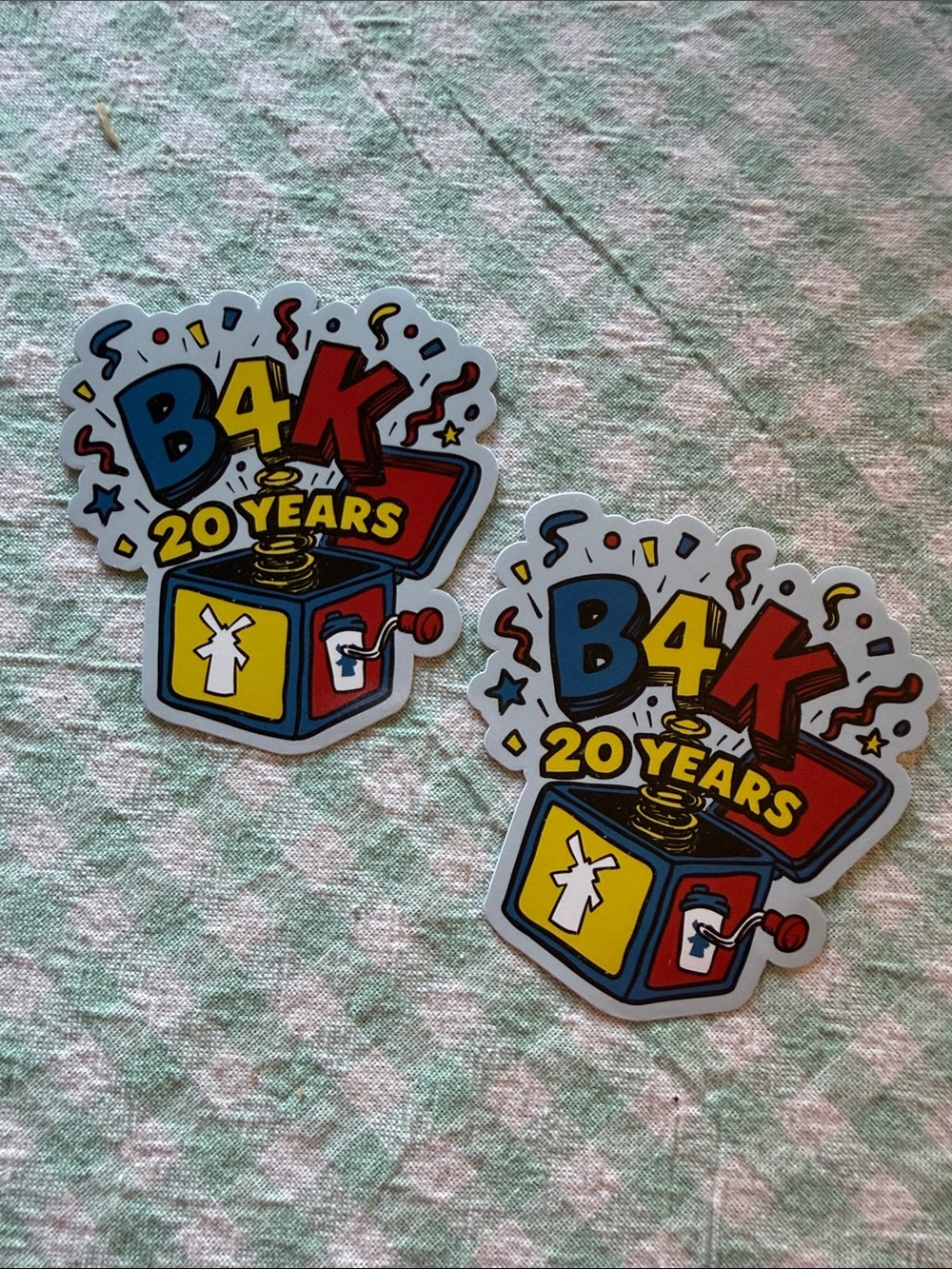 Dutch Bros B4K 20 Years Sticker - Blue, Red, Yellow